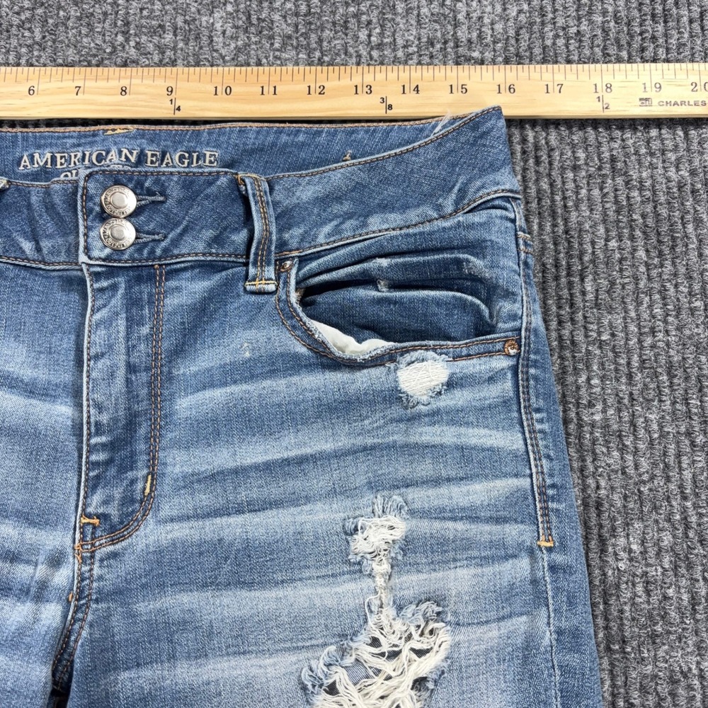 American Eagle Artist Crop Jeans Women 14 Blue Distressed Super Super Stretch - Picture 3 of 14